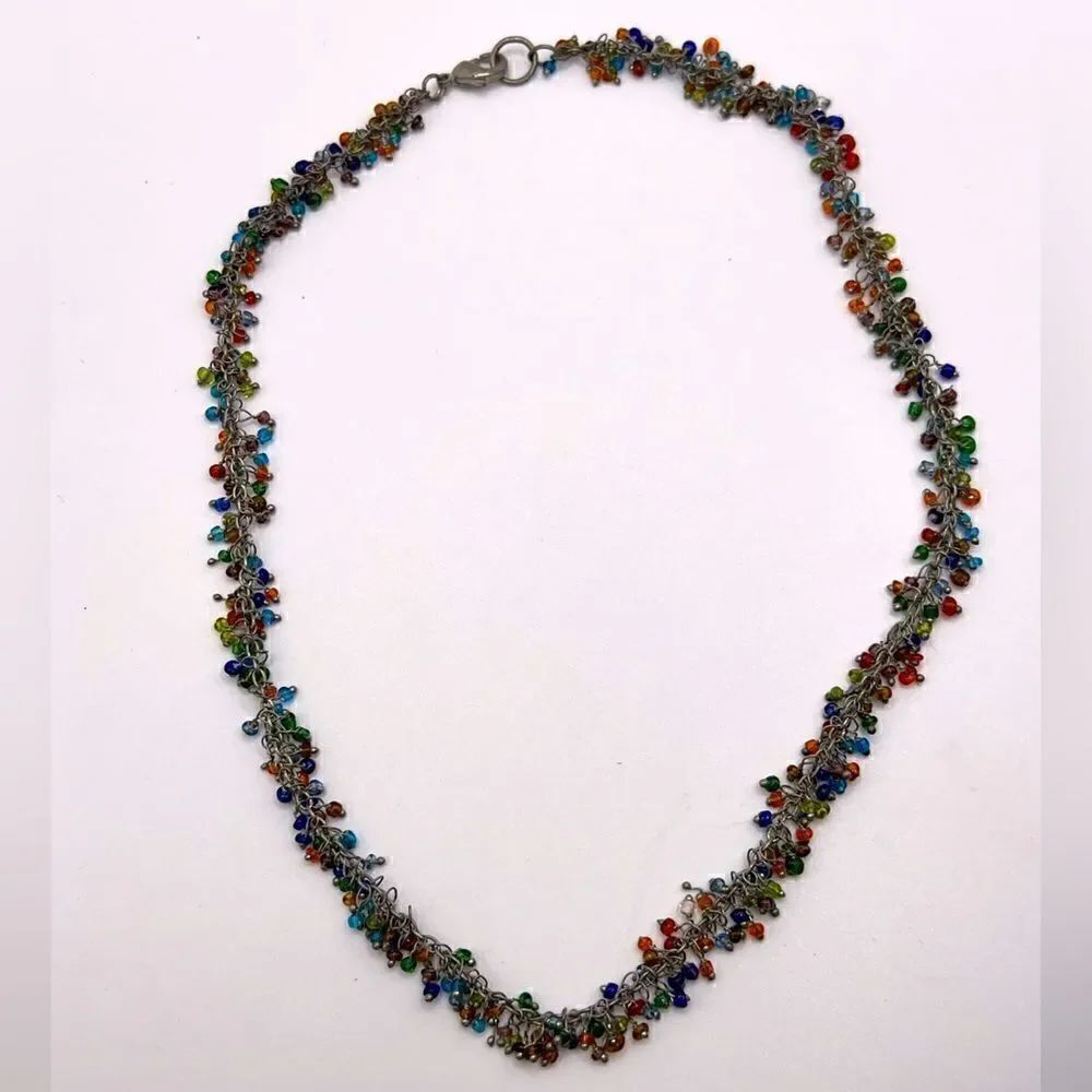 *3/$20* silver tone and multicolored seed bead necklace